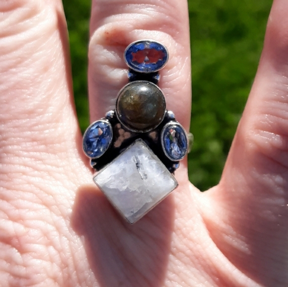 New Rainbow Moonstone, Labradorite 925 Silver Ring. - Picture 7 of 8